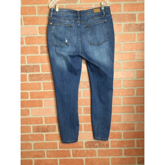 Judy Blue Distressed Skinny Jeans Size 15/32 Denim Ripped Red Plaid Patches - Picture 3 of 10